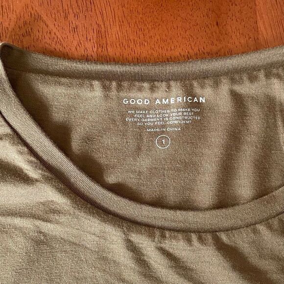 Good American ruched mini dress in fog/olive green small new - Picture 5 of 11